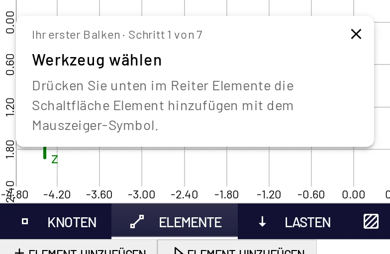 Ersten Balken zeichnen: Die Anleitungskarte bleibt beim Arbeiten in der Ecke