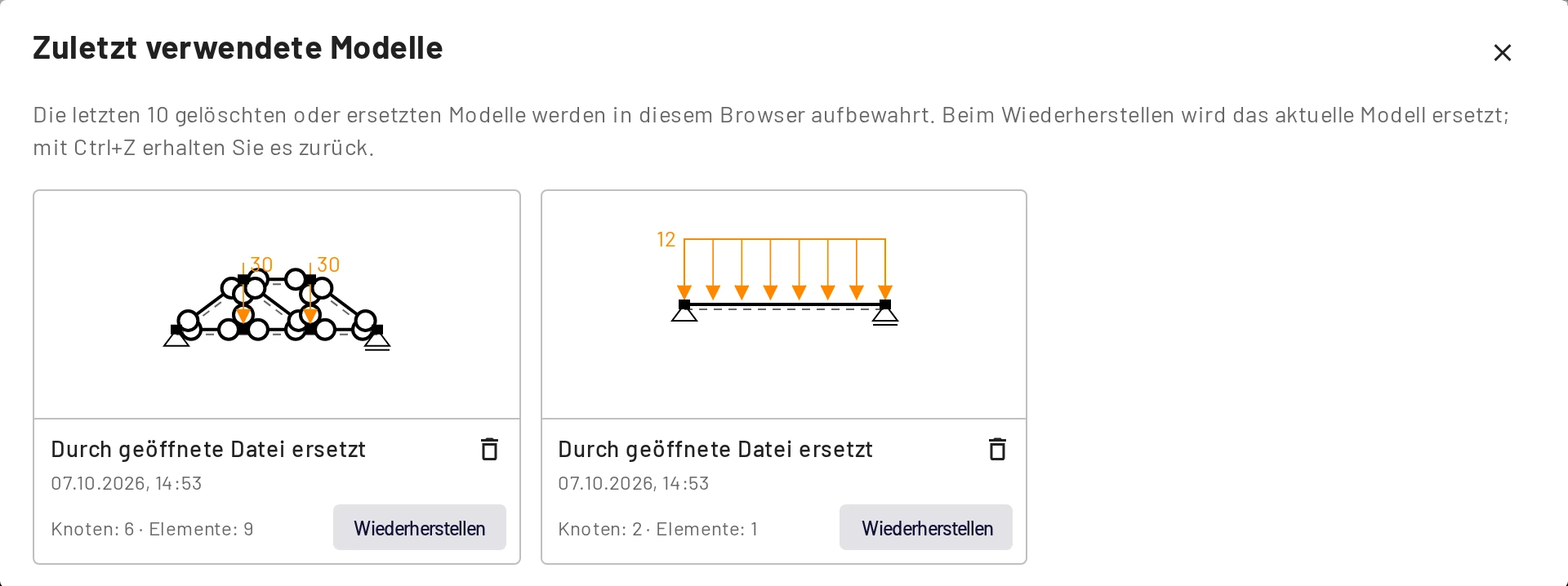 Zuletzt verwendete Modelle