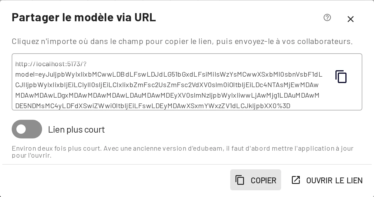 La boîte de dialogue de partage