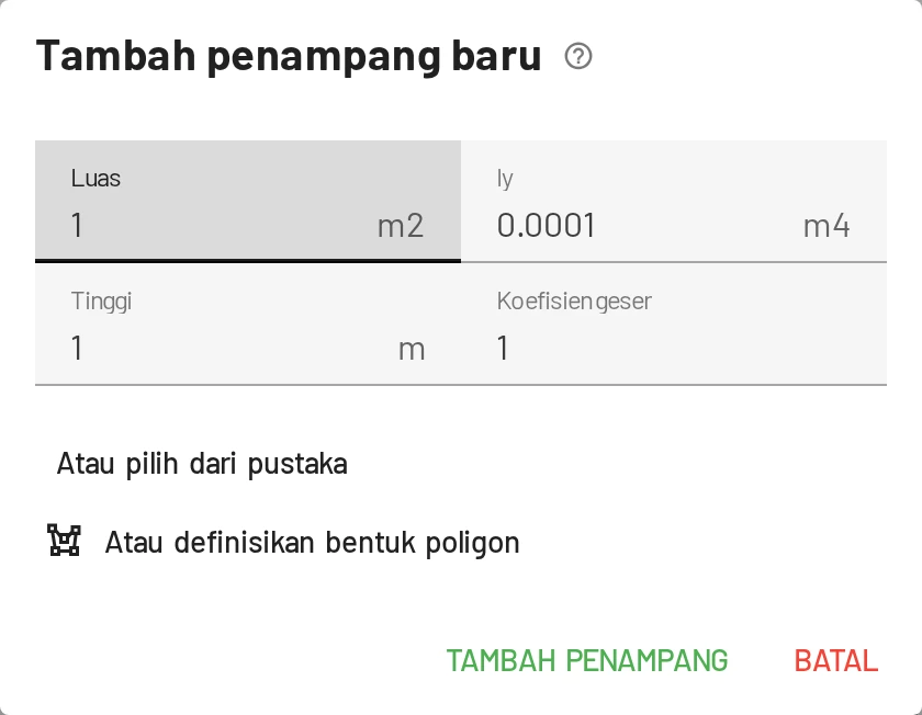 Tambah penampang. Atau pilih dari pustaka, atau gambar bentuk poligon.