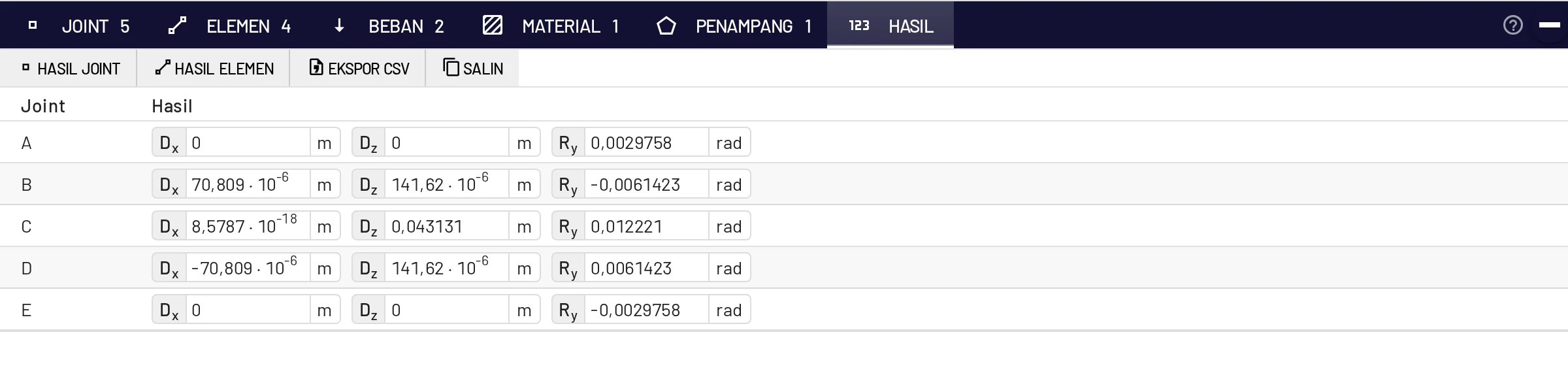 Hasil joint dari portal tiga sendi (Format angka: Otomatis)