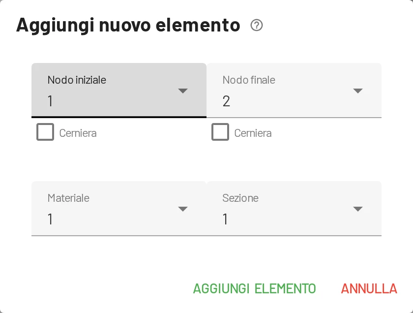La finestra Aggiungi elemento