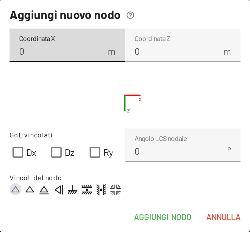 La finestra Aggiungi nodo può anche assegnare subito i vincoli