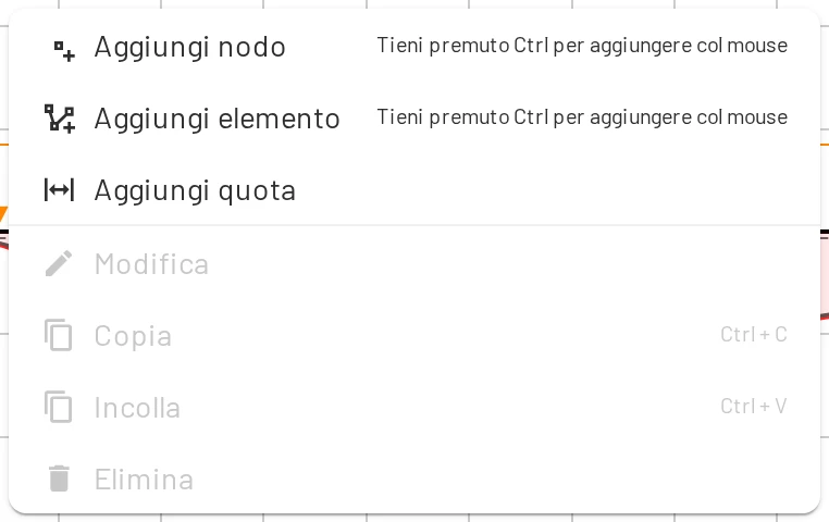 Il menu dell'area di disegno