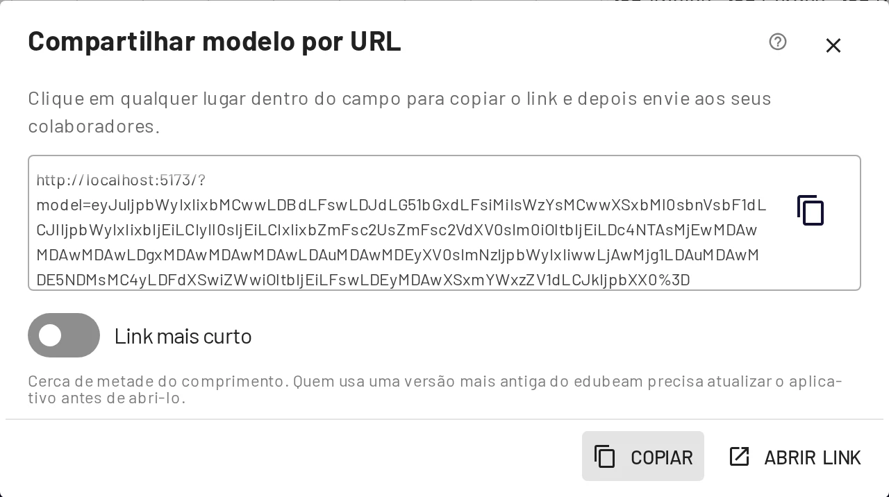 O diálogo de compartilhamento