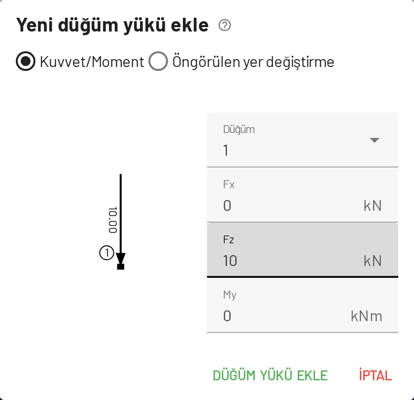 Düğüm yükü ekle. Önizleme, siz yazarken yükün yönünü gösterir.