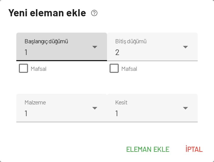 Eleman ekle penceresi